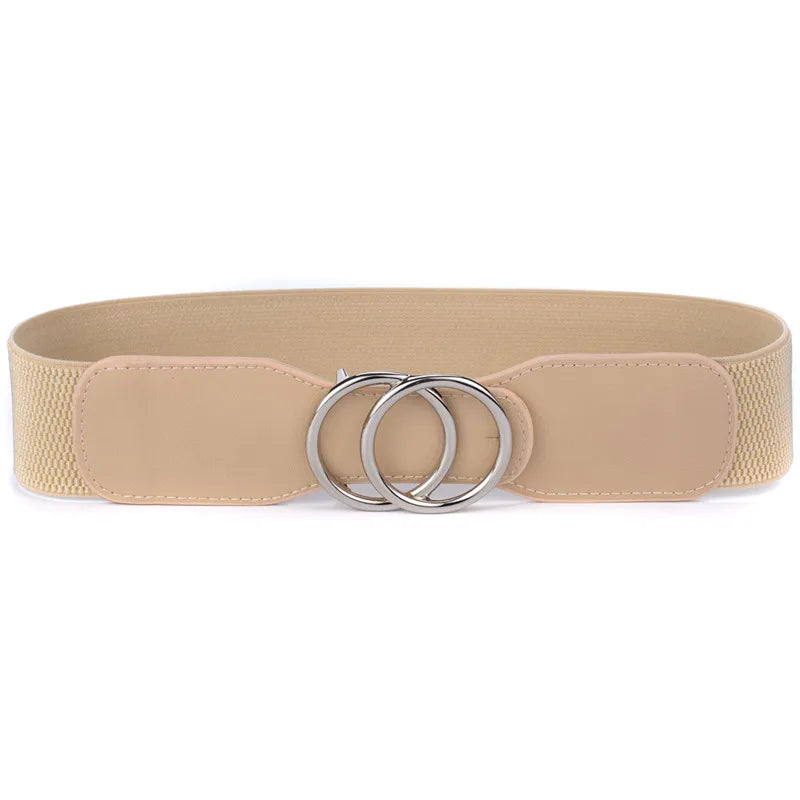 Women's Girdle Elastic Stretch Wide Waist Belts W Double Rings Buckle Cummerbunds Ladies