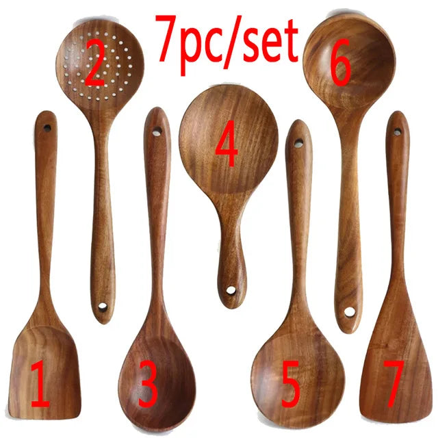 1-7 pieces/set teak tableware spoon Colander spoon Special nano soup skimming Cooking spoon Wooden kitchen accessory kit