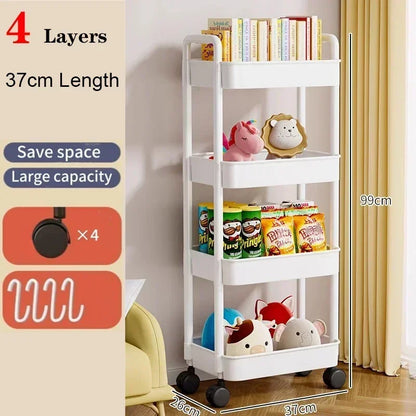 3/4 Tier Mobile Storage Rack Trolley Organizer With Wheels Plastic Kitchen Organizers Household Cart Mobile Trolley Bookshelf