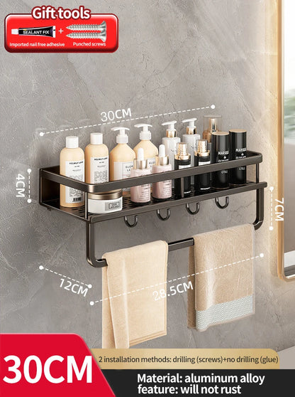 punch-free bathroom rack bathroom shelf toilet space aluminum no drill hanging rack bathroom organizer hang on the wall