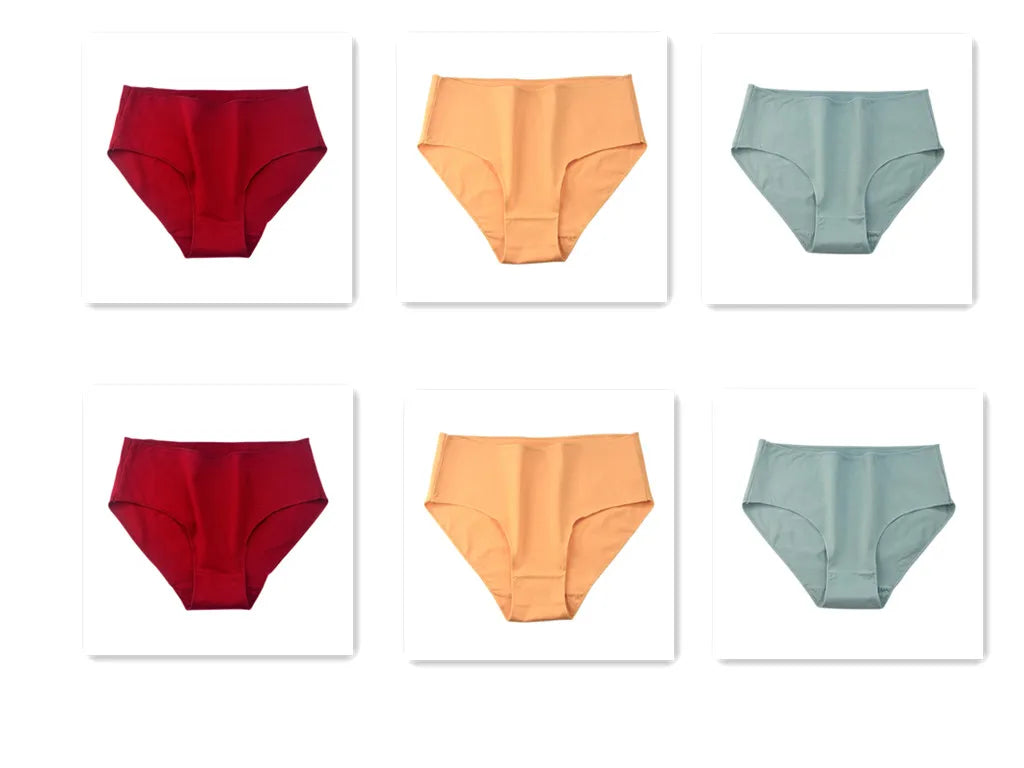 6PCS/Lot Cotton Seamless Panties Women High Waist Briefs Underwear Comfort Intimates Female Underpants Solid Color Pantys M-2XL