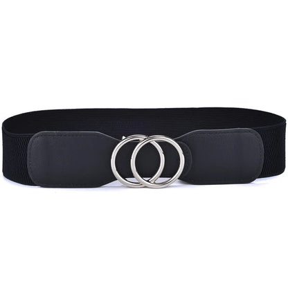 Women's Girdle Elastic Stretch Wide Waist Belts W Double Rings Buckle Cummerbunds Ladies