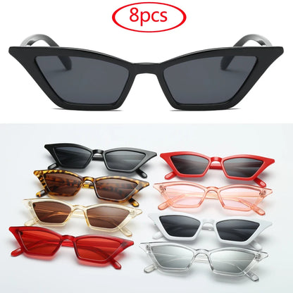 8pcs Cat Eye Sunglasses Women Vintage Brand Designer Sun Glasses Small Frames Shades Retro Ladies Cateye Sunglass UV400