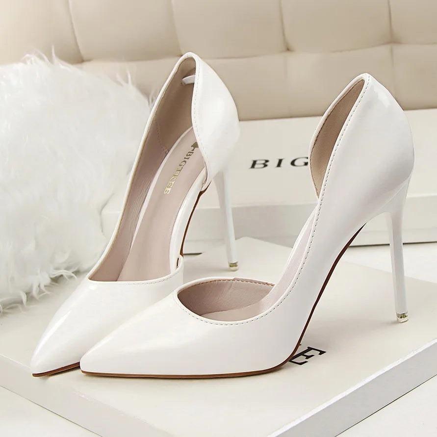 Women 7.5cm 10.5cm High Heels Yellow Pumps Office Sexy Stiletto Wedding Bridal Scarpins Short Heels Lady Sexy Hollow Party Shoes