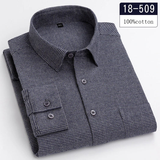 Luxury high-quality100%cotton houndstooth full shirts for men slim fit Casual shirt long-sleeve plaid soft designer clothes ropa