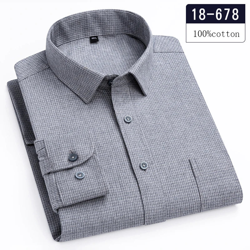 Luxury high-quality100%cotton houndstooth full shirts for men slim fit Casual shirt long-sleeve plaid soft designer clothes ropa