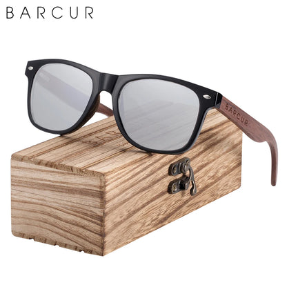 BARCUR Black Walnut Sunglasses Wood Polarized Sunglasses Men Glasses Men UV400 Protection Eyewear Wooden Original Box