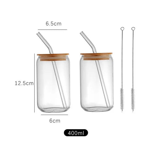 400ml/540ml Glass Cup With Lid and Straw Transparent Bubble Tea Cup Juice Glass Beer Can Milk Mocha Cups Breakfast Mug Drinkware