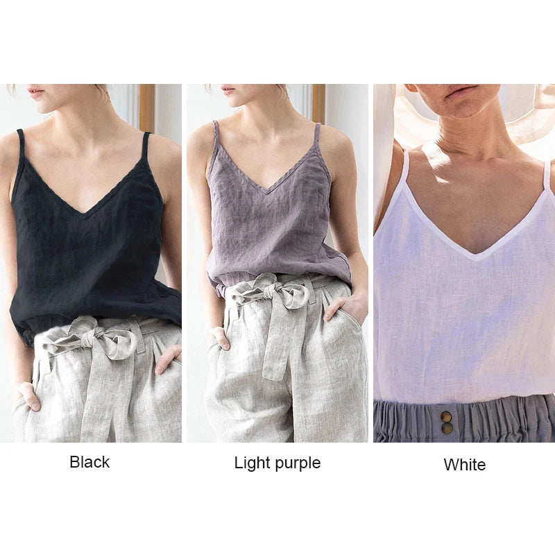 Vintage Cotton Linen Summer Tank Tops Sleeveless Harajuku Basic Female Top For Girls Camisole Women Clothing Femme