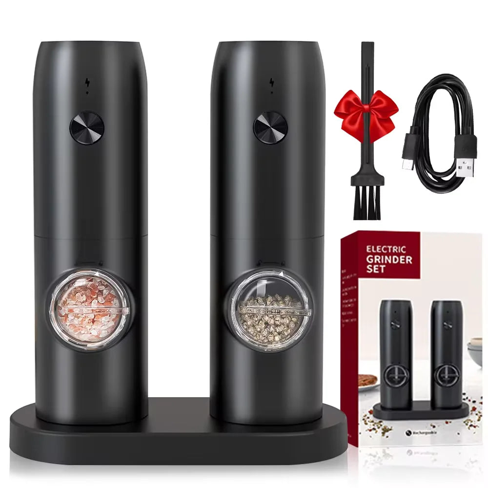 Rechargeable Electric Salt And Pepper Grinder Set with Charging Base Stainless Steel Automatic Salt Pepper Grinder Spice Mill