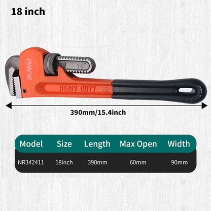 Heavy Duty Straight Pipe Wrench 8/10/12/14/18 Inch Plumbing Installation Pliers Spanner Universal Large Opening Adjustable Clamp