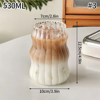 Ins Glass Cup Heat-resistant Tumbler Drinkware Transparent Tea Juice Milk Coffee Mug Water Glasses Stripe Mug 410ml/650ml/530ml