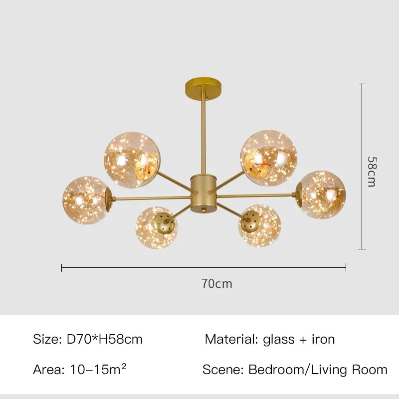 Nordic Branch Glass Ball Led Chandeliers Dimmable for Living Room Bedroom Dining Table Ceiling Pendant Lamp Home Decor Light