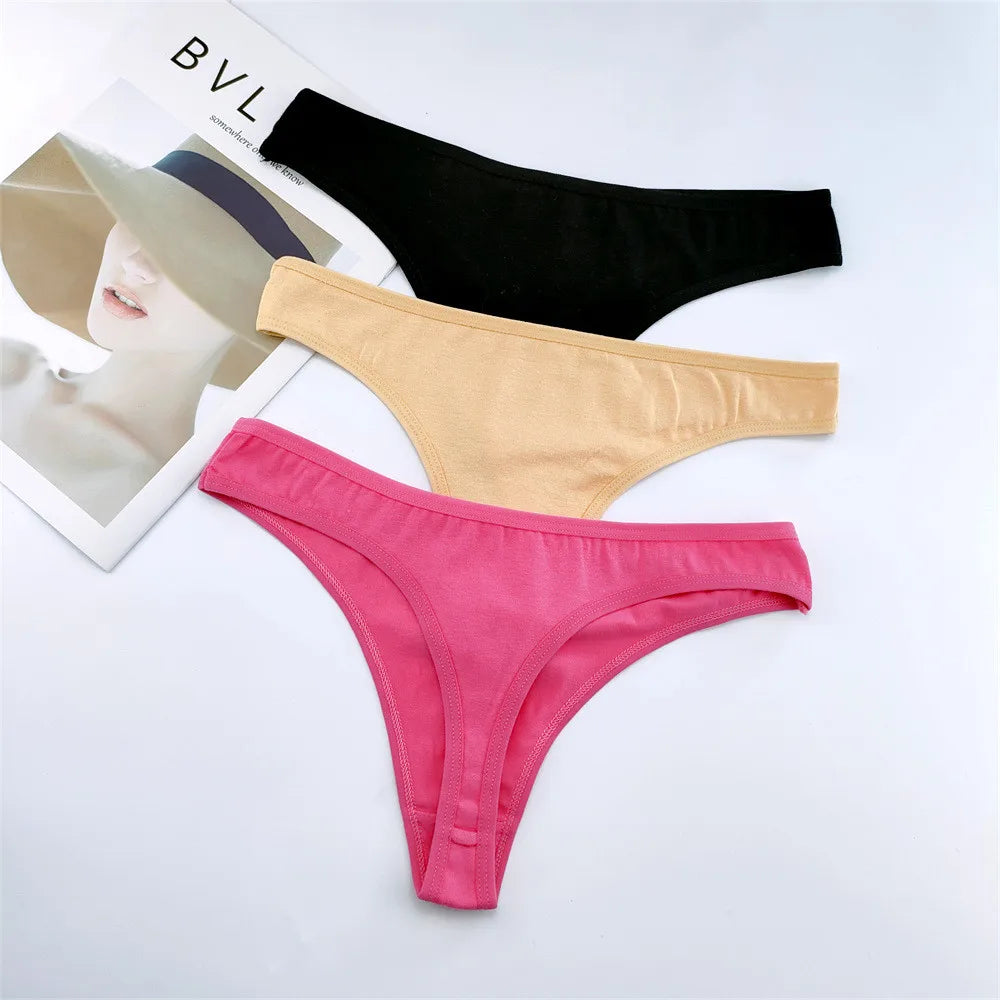 3PCS 100% Cotton G-string Women Sexy Thongs Simple Seamless Underwear Comfortable Low Waist Bikini Panties Female Casual Briefs