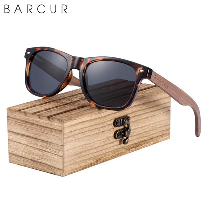 BARCUR Black Walnut Sunglasses Wood Polarized Sunglasses Men Glasses Men UV400 Protection Eyewear Wooden Original Box