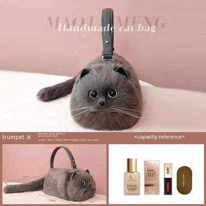 JIAERDI Lolita Plush Cute Cat Bag Women Harajuku Animal Circular Fur Soft Kawaii Hand Bag Female Sweet Cool Black Crossbody Bags