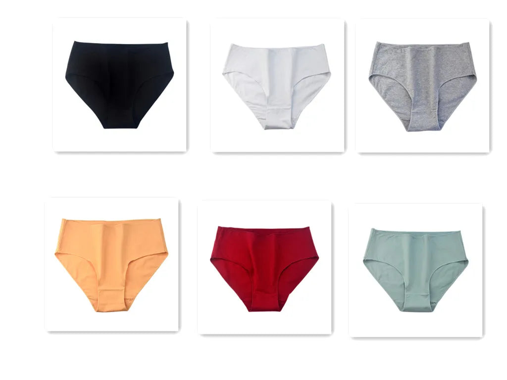 6PCS/Lot Cotton Seamless Panties Women High Waist Briefs Underwear Comfort Intimates Female Underpants Solid Color Pantys M-2XL