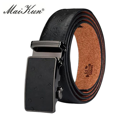 Maikun Luxury Leather Belt for Men Original Designt Ostrich Grain Automatic Buckle Belt Ceinture Homme Cinto Masculino