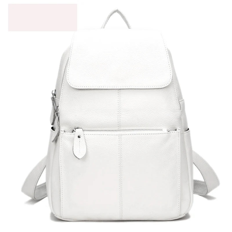 Zency Stylish White Leather Women Backpack A++ Quality Anti-theft Large Capacity Knapsack Travel Designer Handbag Rucksack