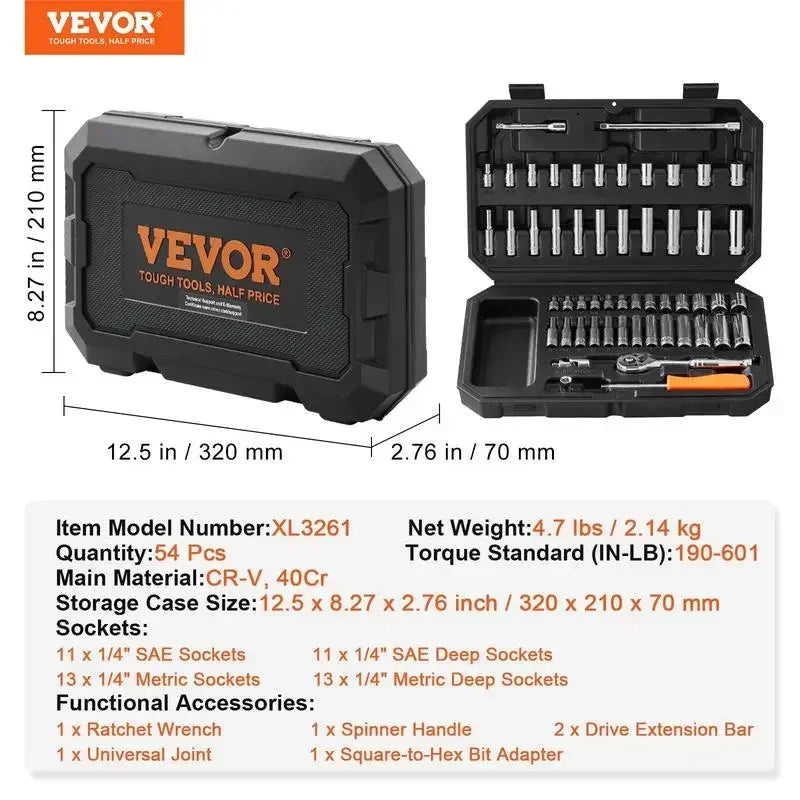 VEVOR Mechanics Tool Set and Socket Set,1/4" 3/8" 1/2" Drive Deep and Standard Sockets,Max 450 Pcs SAE and Metric Mechanic Tool