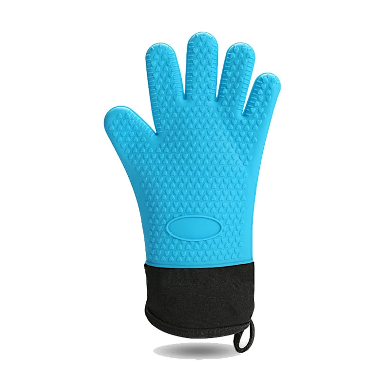 Long Thick Silicone Gloves Heat-resistant Non-slip Microwave Oven Mitts Kitchen BBQ Baking Cooking Canvas Stitching Oven Gloves