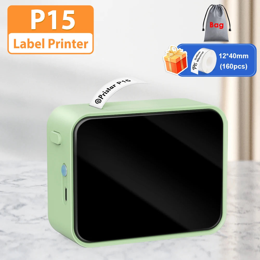 Wireless Label Printer P15 Portable Bluetooth Thermal Label Maker Handheld Mini Machine with Adhesive Label Tape Home Office Use