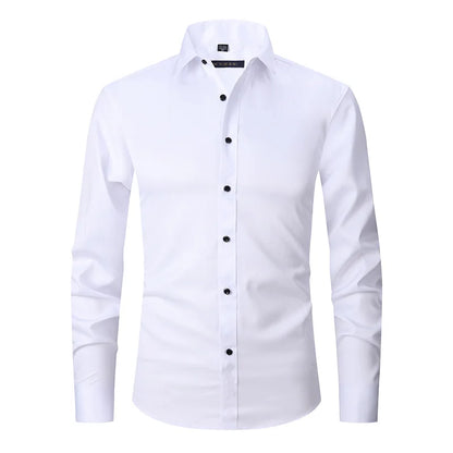 New High Quality 6XL Large Autumn/Winter Social Men's Shirt Long Sleeve Fashion No Iron Business Casual Pure White