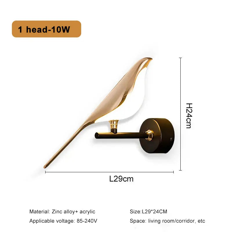 Nordic LED Golden Bird Wall Lamp Parlor Bar Bedside Hanging Light Novelty Rotatable Wall Lamp Bedroom Bedside Indoor Sconce