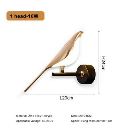 Nordic LED Golden Bird Wall Lamp Parlor Bar Bedside Hanging Light Novelty Rotatable Wall Lamp Bedroom Bedside Indoor Sconce