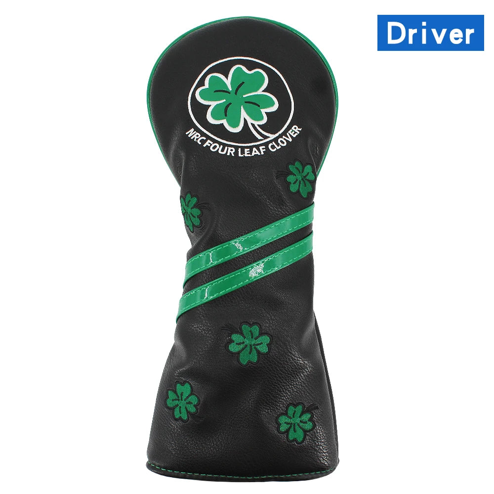 Golf Headcover for Driver Fairway Hybrid Blade Putter PU Leather Waterproof Four Leaf Clover Golf Wood Head Cover Number Tag