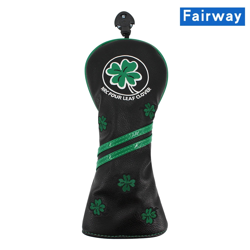 Golf Headcover for Driver Fairway Hybrid Blade Putter PU Leather Waterproof Four Leaf Clover Golf Wood Head Cover Number Tag