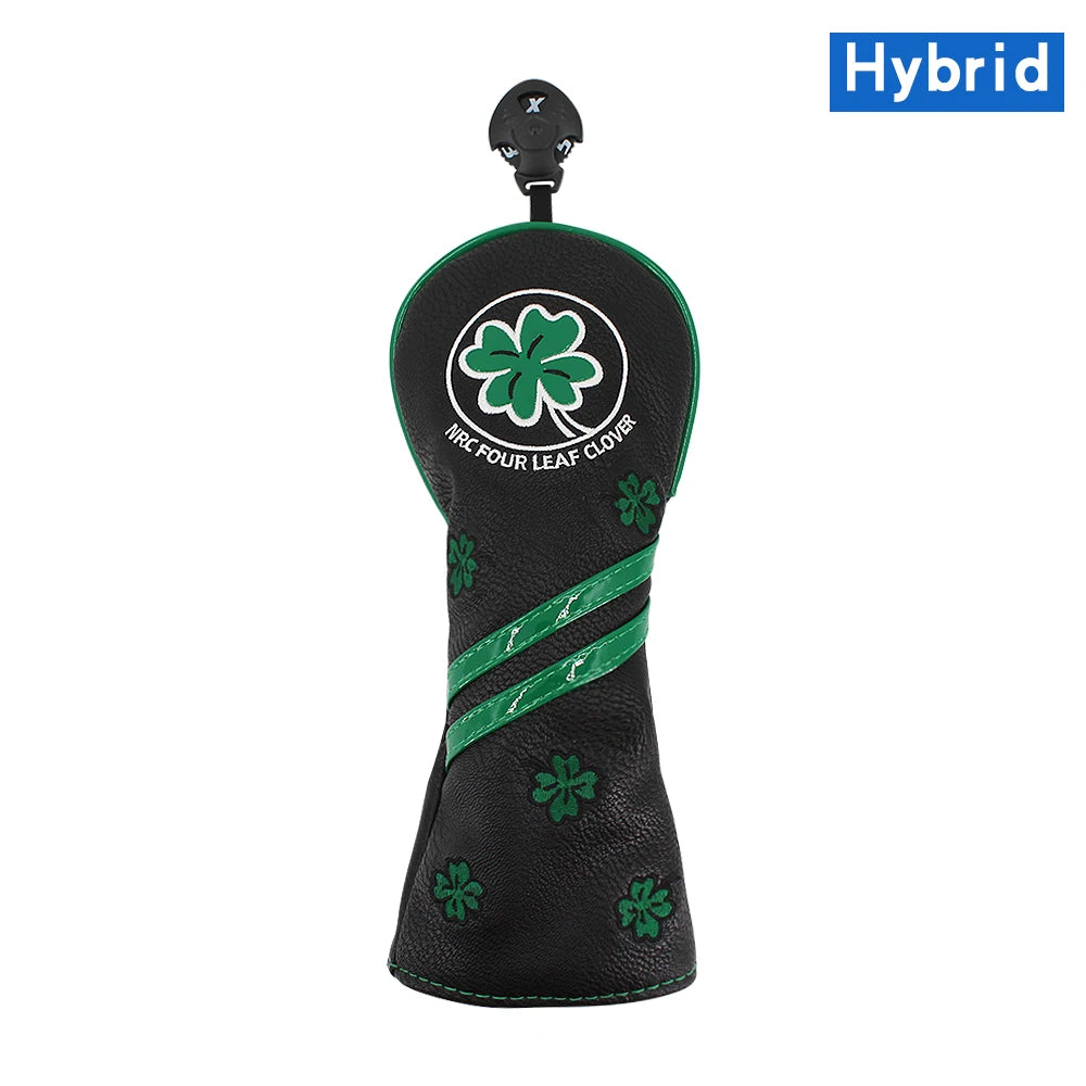 Golf Headcover for Driver Fairway Hybrid Blade Putter PU Leather Waterproof Four Leaf Clover Golf Wood Head Cover Number Tag