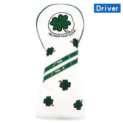 Golf Headcover for Driver Fairway Hybrid Blade Putter PU Leather Waterproof Four Leaf Clover Golf Wood Head Cover Number Tag