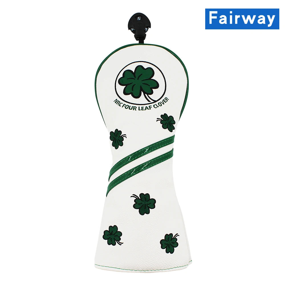 Golf Headcover for Driver Fairway Hybrid Blade Putter PU Leather Waterproof Four Leaf Clover Golf Wood Head Cover Number Tag