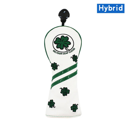 Golf Headcover for Driver Fairway Hybrid Blade Putter PU Leather Waterproof Four Leaf Clover Golf Wood Head Cover Number Tag