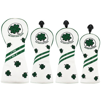 Golf Headcover for Driver Fairway Hybrid Blade Putter PU Leather Waterproof Four Leaf Clover Golf Wood Head Cover Number Tag