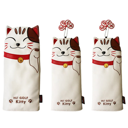 Golf Headcover Lucky Cat Golf Head Cover for Driver Fairway Hybrid Putter PU Leather Protector Magnetic Closure