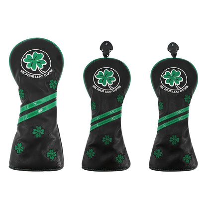 Golf Headcover for Driver Fairway Hybrid Blade Putter PU Leather Waterproof Four Leaf Clover Golf Wood Head Cover Number Tag