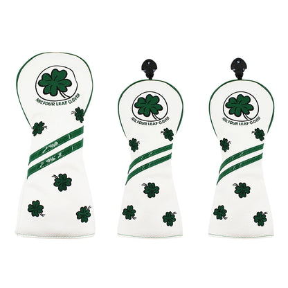 Golf Headcover for Driver Fairway Hybrid Blade Putter PU Leather Waterproof Four Leaf Clover Golf Wood Head Cover Number Tag