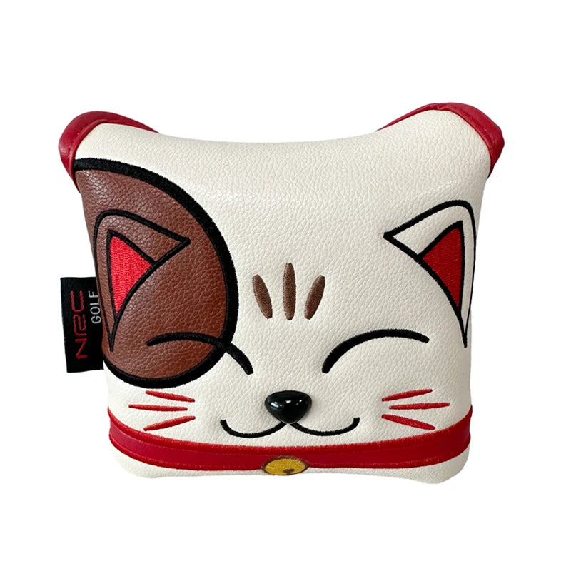 Golf Headcover Lucky Cat Golf Head Cover for Driver Fairway Hybrid Putter PU Leather Protector Magnetic Closure