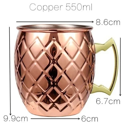 1pcs 550ml 18 Ounces Moscow Mule Mug Stainless Steel Hammered Copper Plated Beer Cup Coffee Cup Bar Drinkware