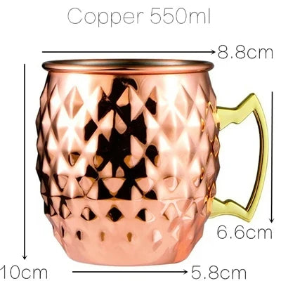 1pcs 550ml 18 Ounces Moscow Mule Mug Stainless Steel Hammered Copper Plated Beer Cup Coffee Cup Bar Drinkware