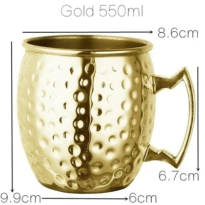 1pcs 550ml 18 Ounces Moscow Mule Mug Stainless Steel Hammered Copper Plated Beer Cup Coffee Cup Bar Drinkware