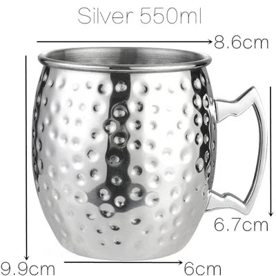 1pcs 550ml 18 Ounces Moscow Mule Mug Stainless Steel Hammered Copper Plated Beer Cup Coffee Cup Bar Drinkware