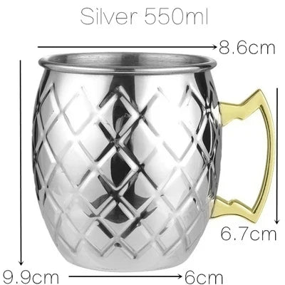 1pcs 550ml 18 Ounces Moscow Mule Mug Stainless Steel Hammered Copper Plated Beer Cup Coffee Cup Bar Drinkware