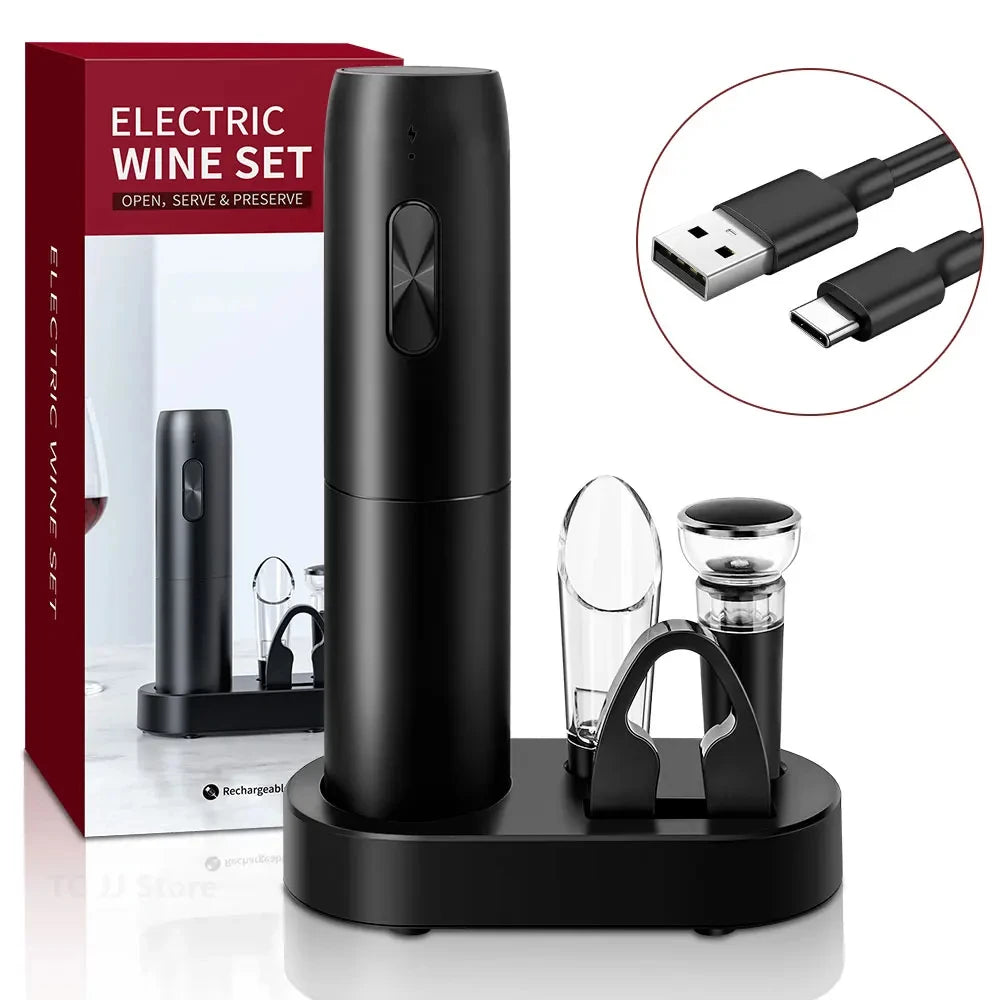 USB Rechargeable Electric Wine Opener Set Automatic Corkscrew Wine Bottle Openers With Foil Cutter For Kitchen Bar Can Opener