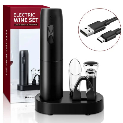 USB Rechargeable Electric Wine Opener Set Automatic Corkscrew Wine Bottle Openers With Foil Cutter For Kitchen Bar Can Opener