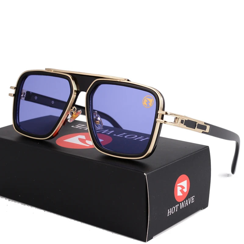 HOT WAVE Blue Mirror Sunglasses Men UV Ray Lense Eyewear Vintage Fashion Square Men's Sun Glasses 95885