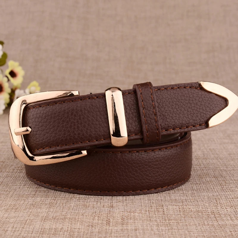 Fashion Women Genuine Leather Belts High Quality Gold Buckle Best Matching Dress Jeans Belts for Lady LB2146