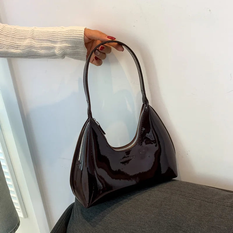 Trendy Designer Solid Shoulder Bags for Women Handbags and Purses New Fashion Patent Leather Underarm Ladies Tote Bags